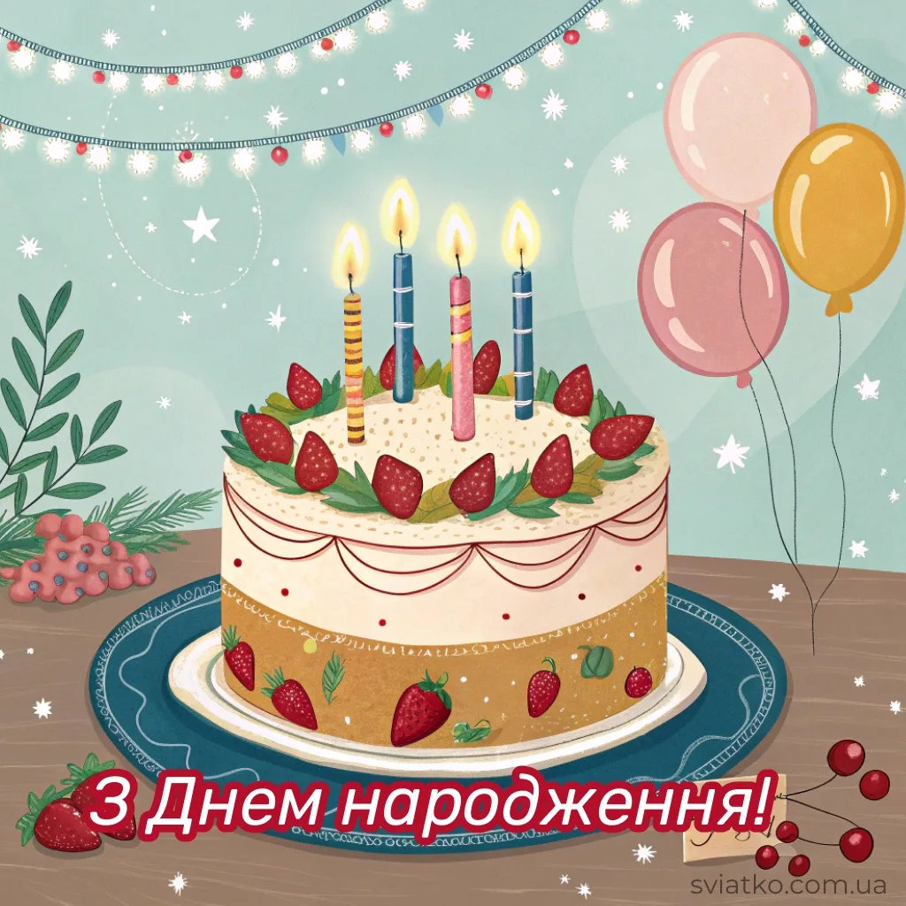 Універсальні привітання та листівки з Днем народження своїми словами торт зі свічками мульт стиль_sviatko_com_ua