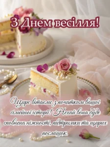 Красива листівка з весільним тортом до Дня Весілля