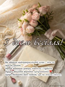 Побажання з днем весілля: Щирі слова для молодят - Святко Красива листівка з весільними елементами та привітанням до Дня Весілля