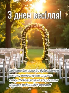 Побажання з днем весілля: Щирі слова для молодят - Святко Зелена арка з привітанням до дня весілля